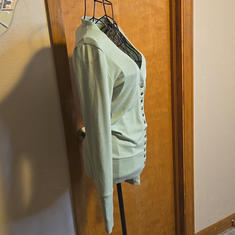 Zenana Outfitters Mint Green V-Neck Button Front Cardigan - Picture 4 of 8
